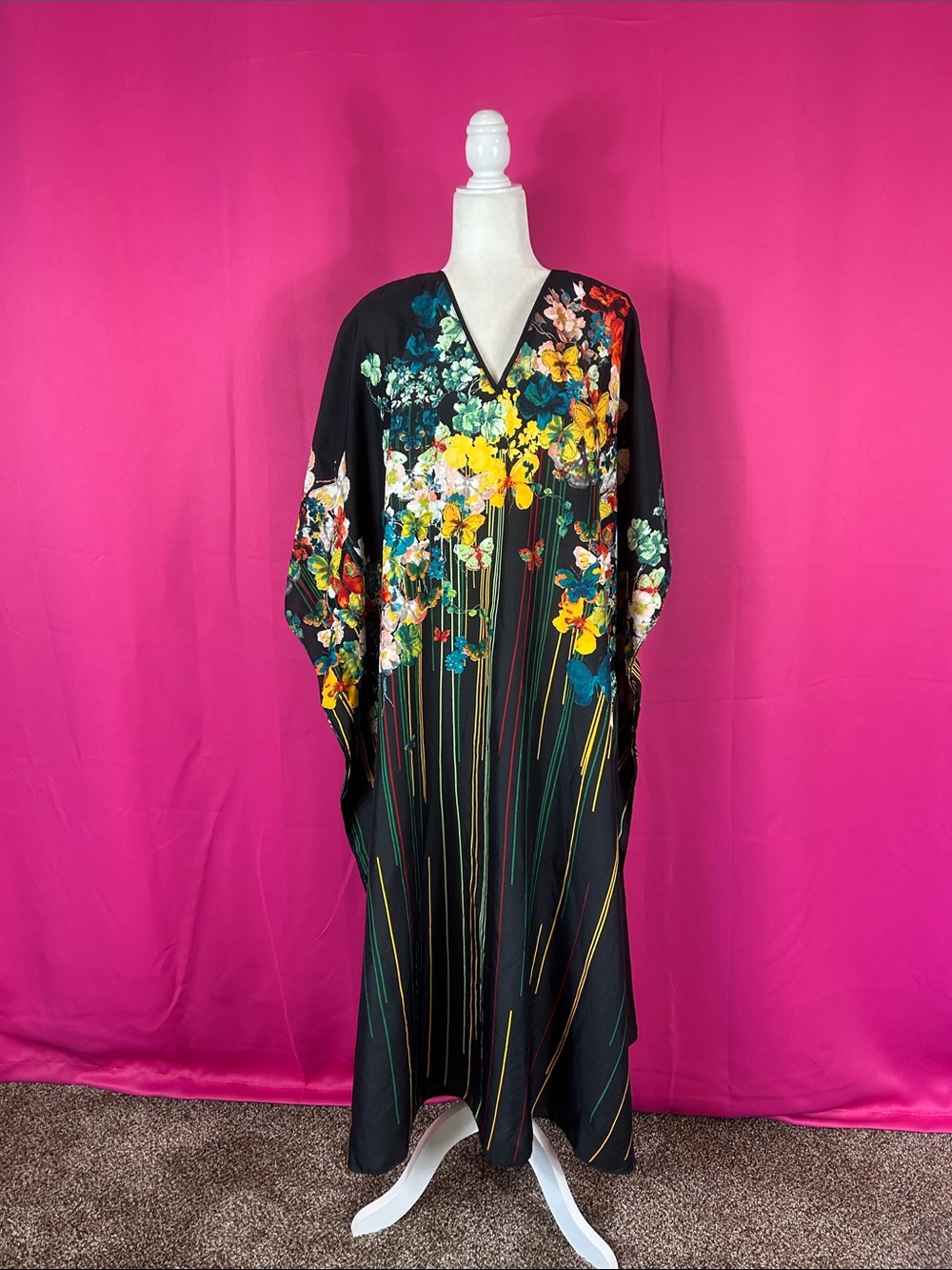 Winlar flowers and stripes kaftan dress OSFM